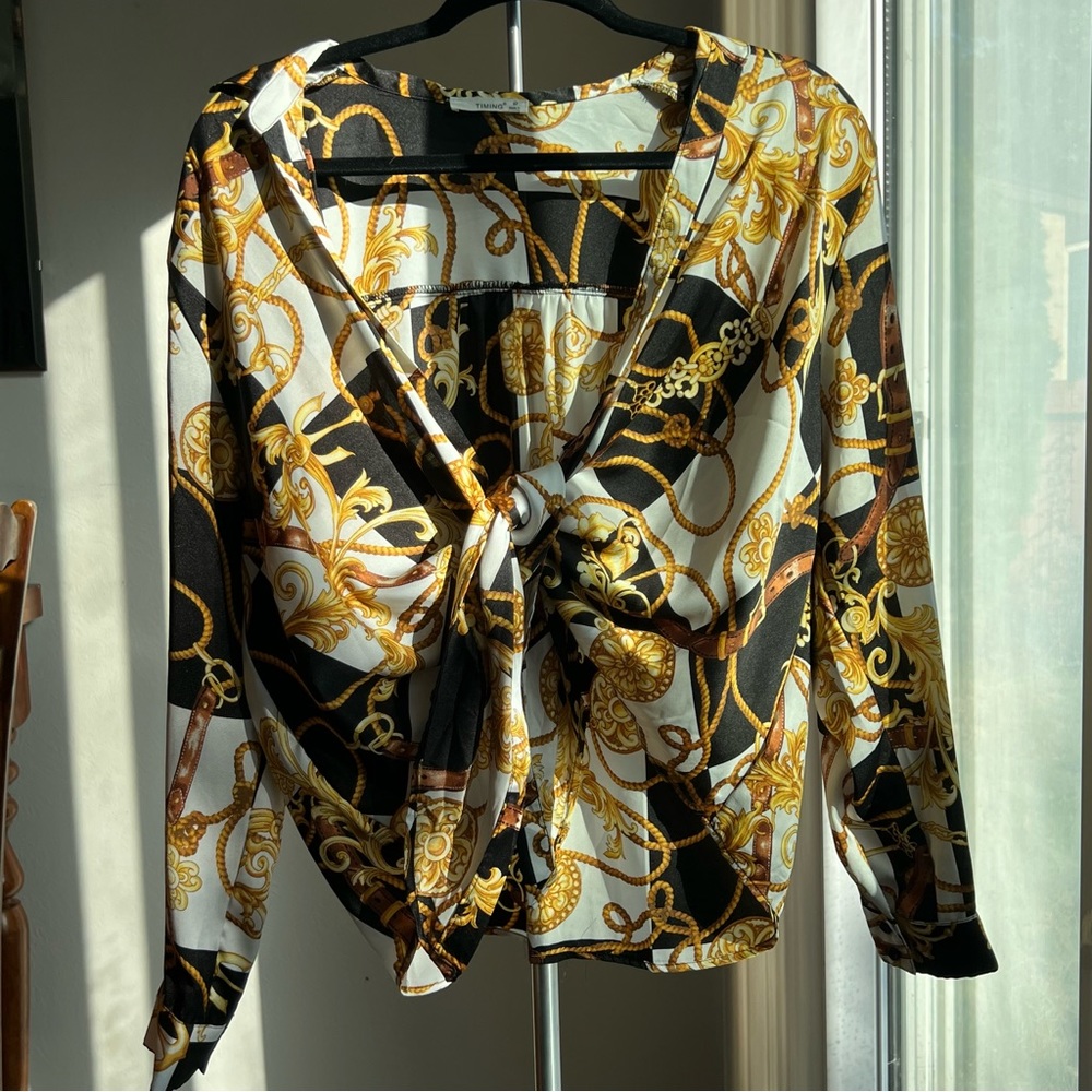 Timing Patterned Tie Up Blouse - image 1